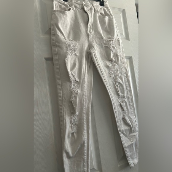 SHEIN Womens Distressed Skinny Ankle Denim White Jeans Sz Medium (6) - Picture 3 of 6